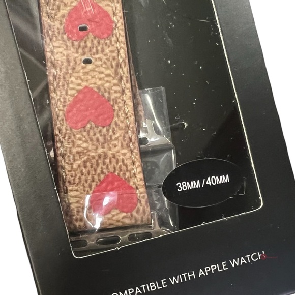 COACH Signature Tan Logo Red Heart Motif Leather 38 40 MM Apple Watch Band Strap - Picture 10 of 13